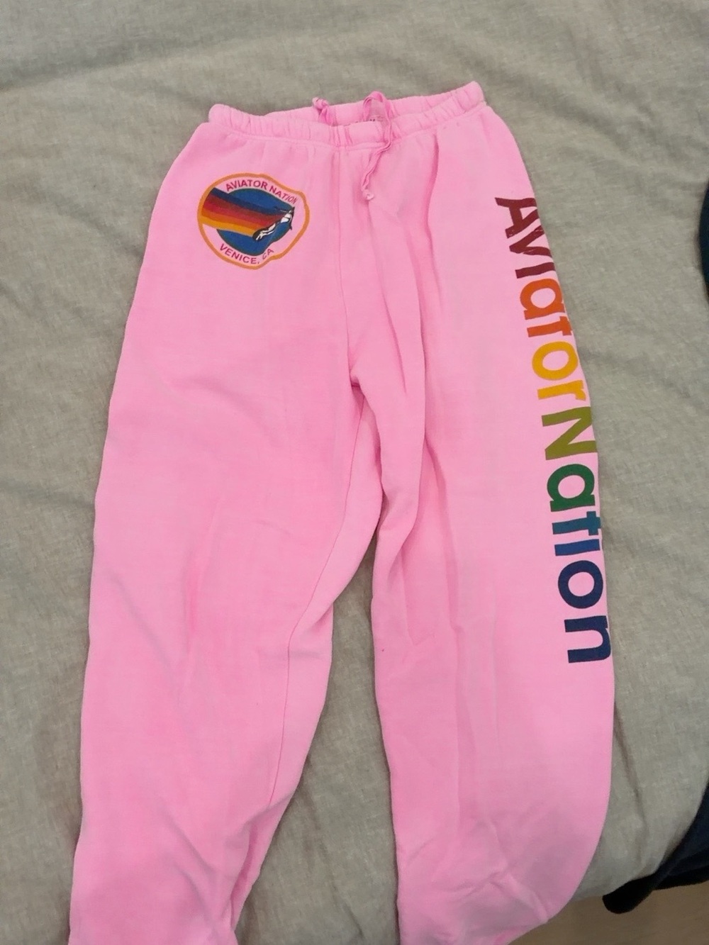 Aviator Nation woman’s Pink Sweatpants with Rainbow Side Logo